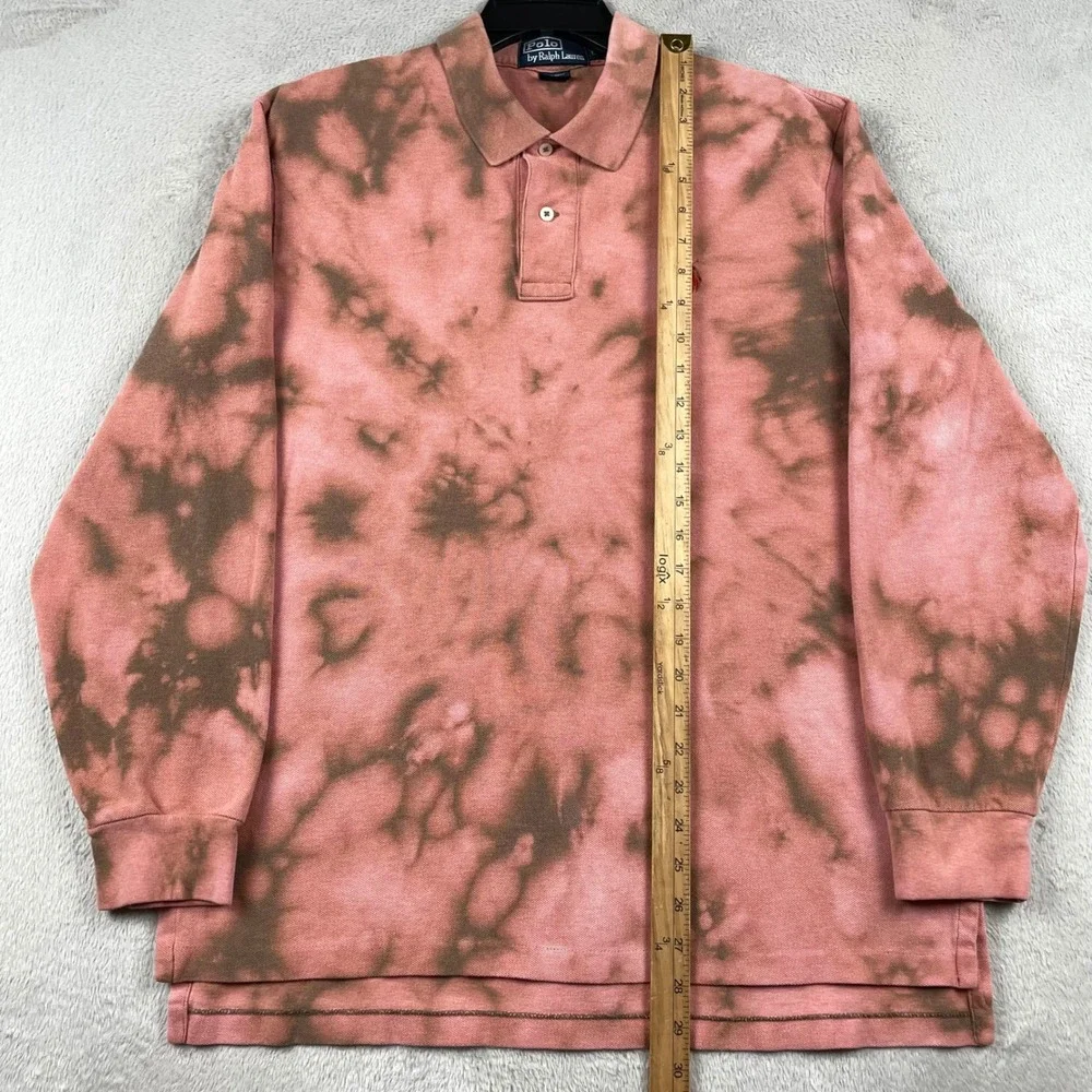Polo Ralph Lauren Shirt Mens Large Pink Brown Tie Dye Long Sleeve  USA Made